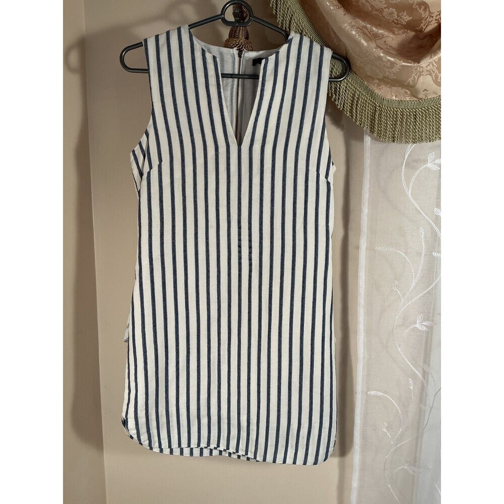 BCBG MAXAZRIA YOUSRA Vertical Stripe White Blue Cotton Dress Back Zipper Sz 2